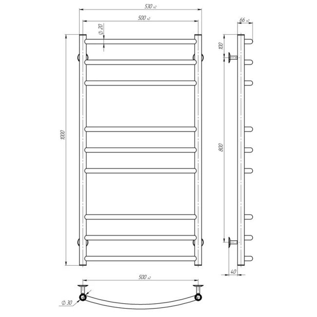 Рушникосушарка UNIO LDE ЕU 1000-500-9 BLK Драбинка Дуга Еліт електро чорна
