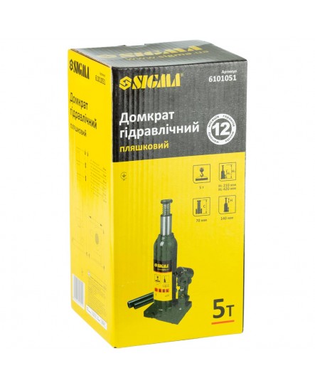 Домкрат гидравлический бутылочный 5т H 210-420мм SIGMA (6101051)