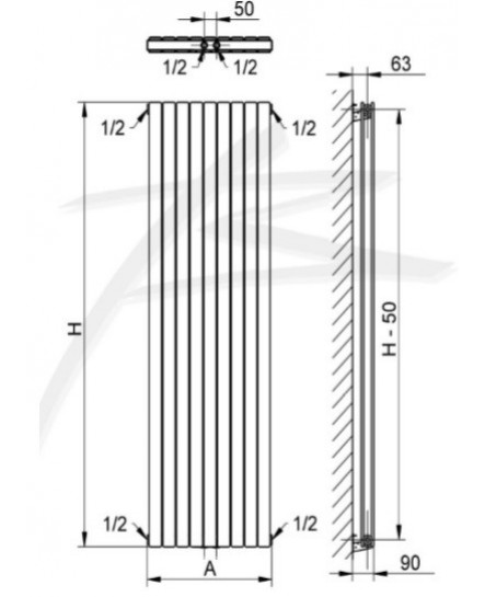 Вертикальний радіатор опалення Betatherm Blende 2 H-2000 мм, L-614 мм RAL9016M