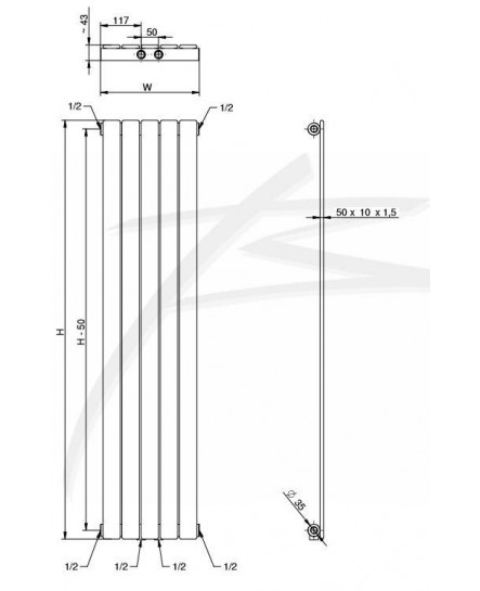 Вертикальний радіатор опалення Betatherm Blende 1 H-1800 мм, L-449мм RAL9016М