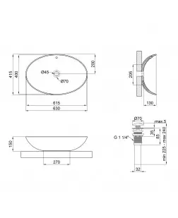 Раковина-чаша Qtap Dove 625х415х150 Matt black з донним клапаном QT063077MBMB