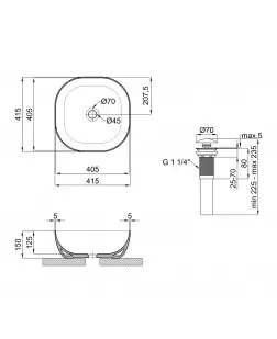 Раковина-чаша Qtap Kolibri 410x410x150 Matt black з донним клапаном QT10112144MBMB