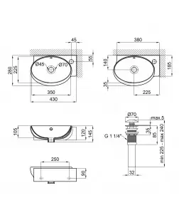 Раковина Qtap Leo 430x290x140 White з донним клапаном QT11115011RW