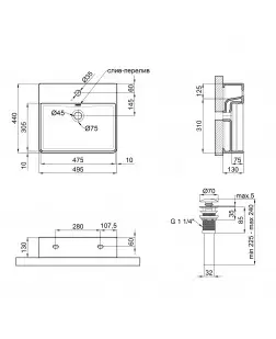 Раковина Qtap Nando LT 500х420х120 Matt black з донним клапаном QT12112173SMBMB