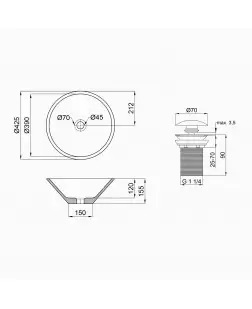 Раковина-чаша Qtap Amazon 425х425х155 White з донним клапаном QT0211K70W