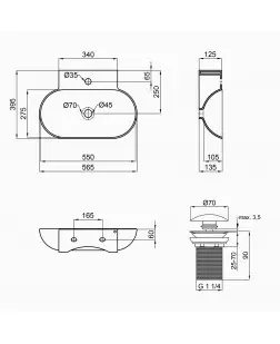 Раковина Qtap Cardinal 565х400х130 White з донним клапаном QT0411K177W