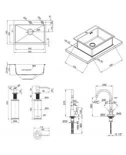 Набір 4 в 1 Qtap кухонна мийка D6045 2.7/1.0 мм Satin + змішувач + сушарка + дозатор для миючого засобу