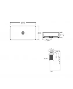 Комплект Qtap Tern: Раковина накладна прамокутна 600x405x110 мм WHITE + Донний клапан PU02