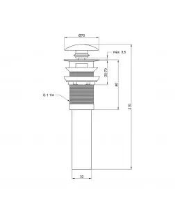 Донний клапан для раковини Qtap F009M1 70х70х220 Matt black з переливом