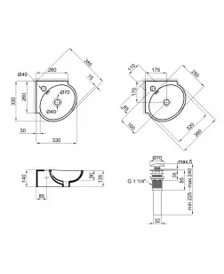 Раковина Qtap Leo 390x365x130 White з донним клапаном QT11115010W