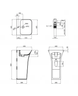 Раковина для підлоги моноблок Qtap Crow 450x435x835 White з донним клапаном QT0511G315W